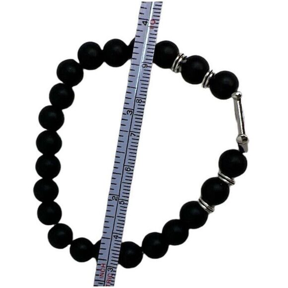 Anchor / Stone Bracelet Black Silver Tone Stretch Unisex Nautical Beach Classic - Picture 4 of 5